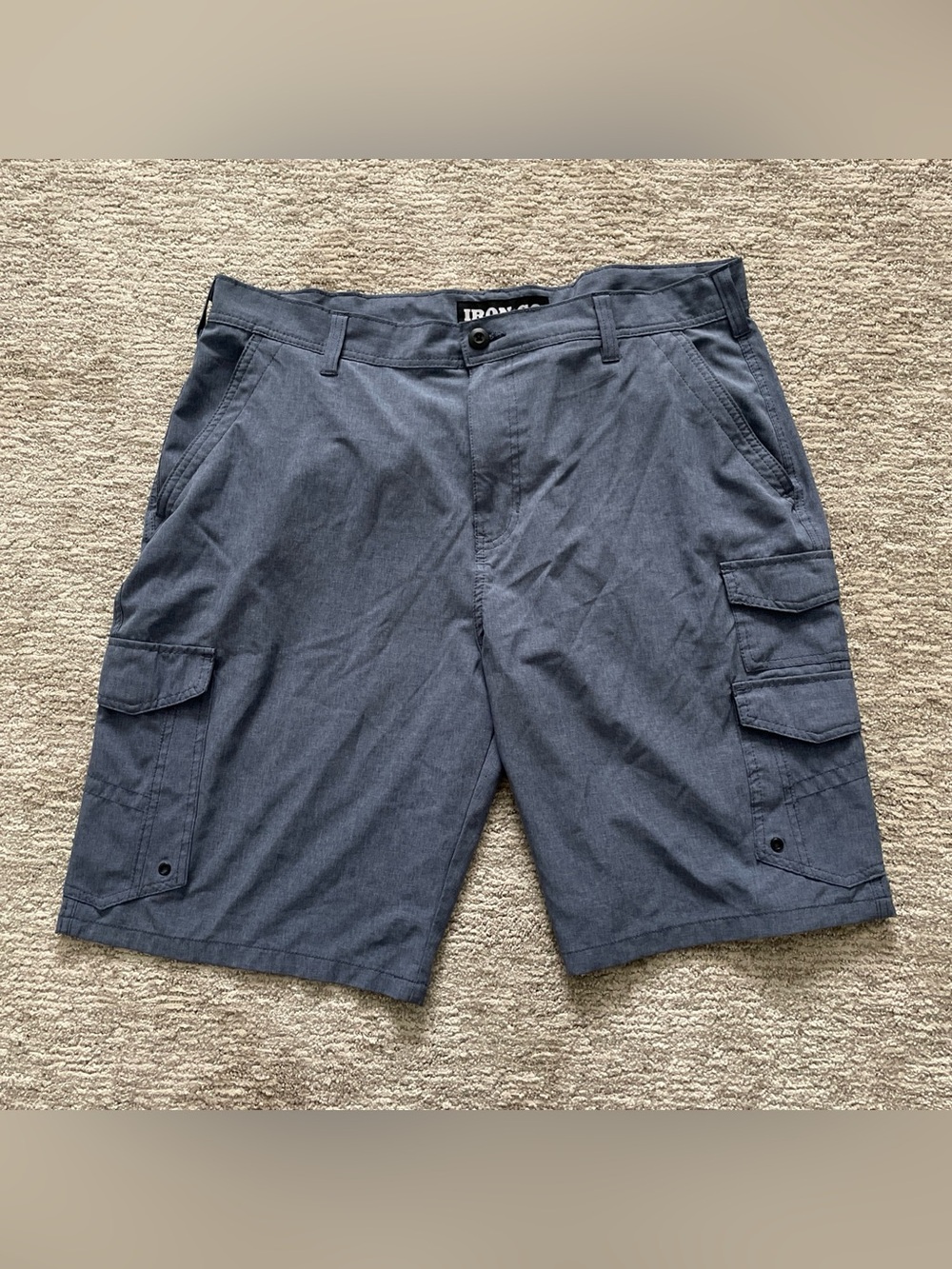 Iron Co Men's 38 Blue Performance Hybrid Cargo Shorts 10” Inseam Casual Summer